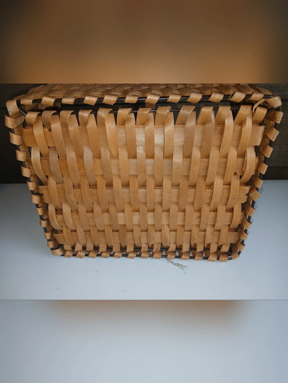 Rectangular Wicker & Metal Basket W Handle Great Shape Very Sturdy